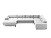 Cosmopolitan Design - Divano panoramico destro "Bali" 7 posti in tessuto strutturato grigio chiaro 