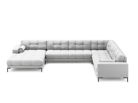 Cosmopolitan Design - Divano panoramico destro "Bali" 7 posti in tessuto strutturato grigio chiaro 