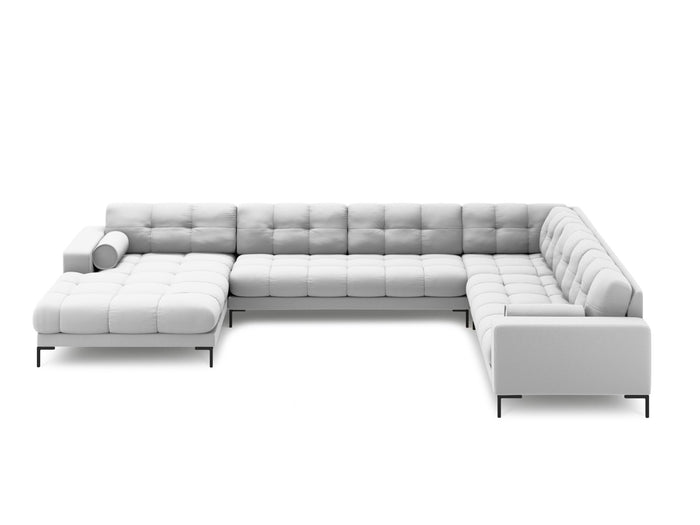 Cosmopolitan Design - Divano panoramico destro "Bali" 7 posti in tessuto strutturato grigio chiaro 