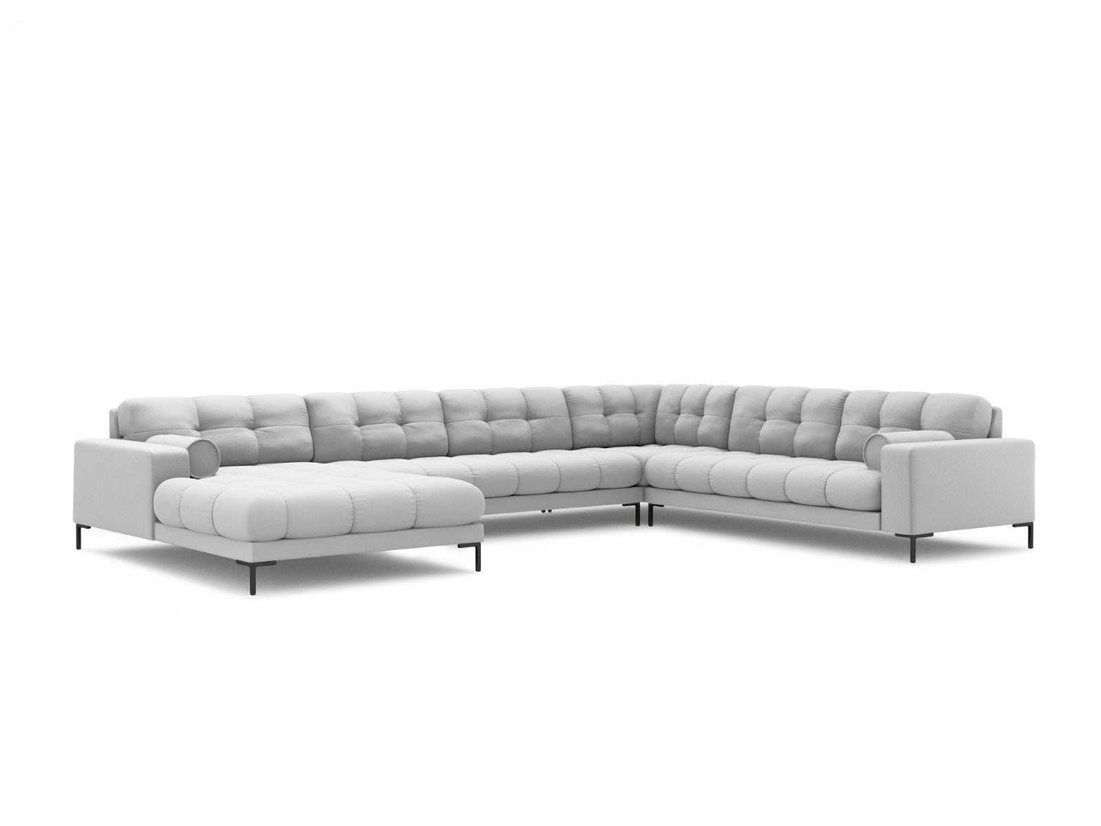 Cosmopolitan Design - Divano panoramico destro "Bali" 7 posti in tessuto strutturato grigio chiaro 