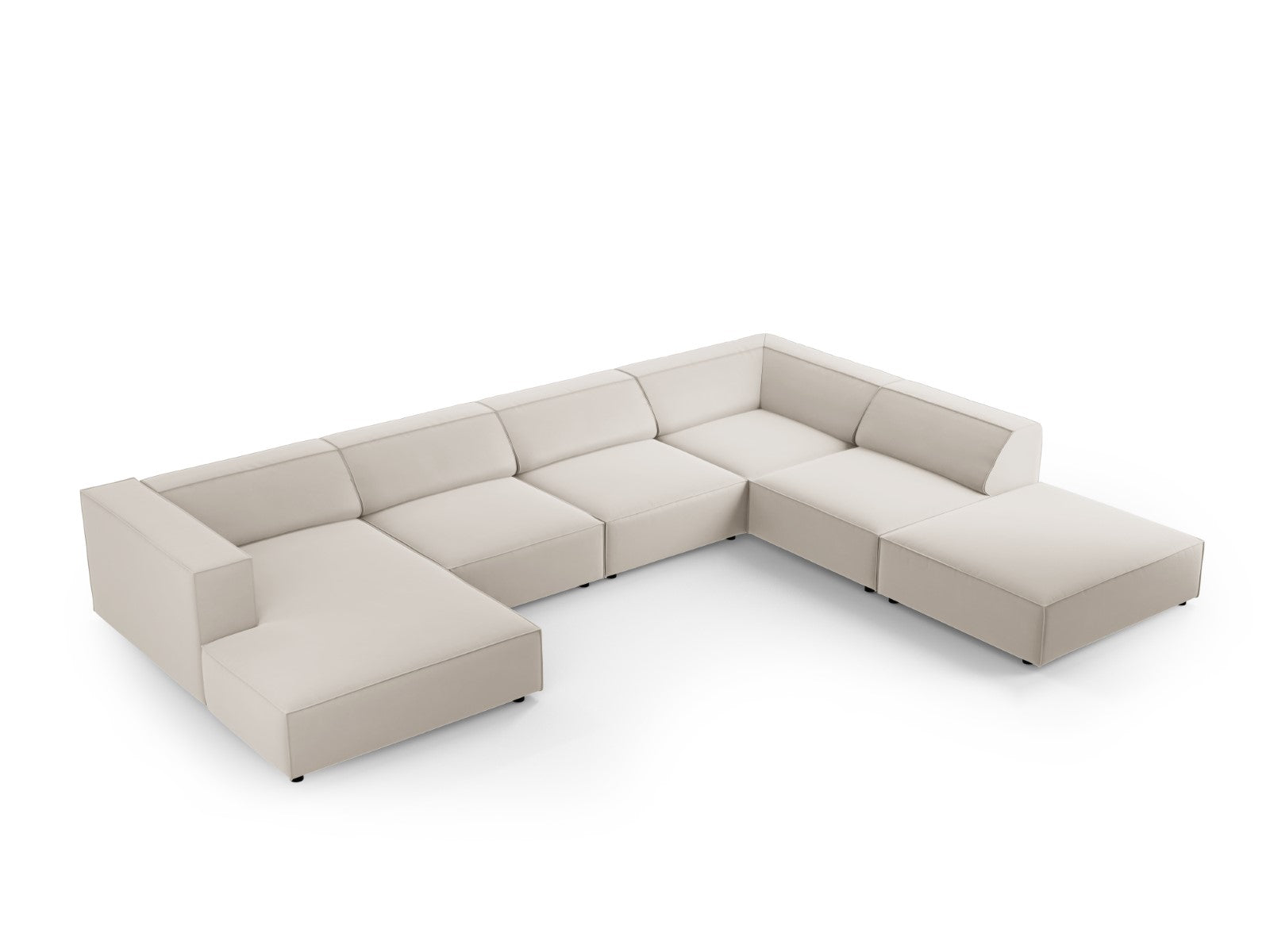 Cosmopolitan Design - Divano panoramico destro "Arendal" 7 posti in velluto ecru 