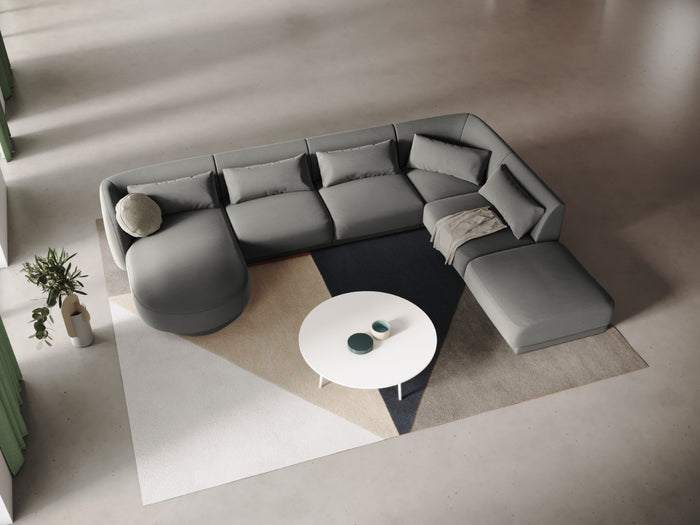 Cosmopolitan Design - Divano panoramico destro "Tulum" 6 posti in velluto grigio chiaro 