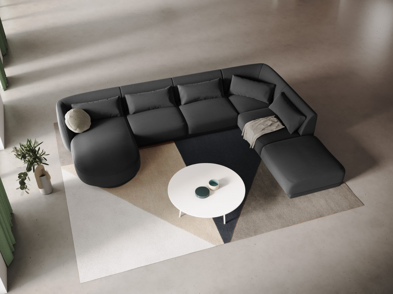 Cosmopolitan Design - Divano panoramico destro "Tulum" 6 posti in velluto grigio 