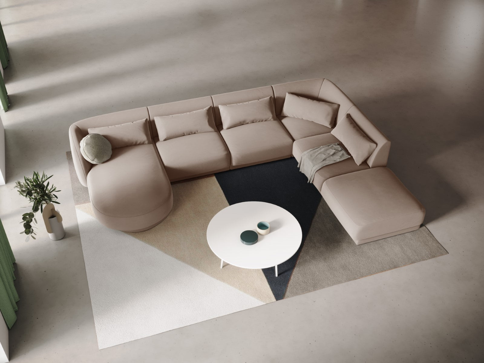 Cosmopolitan Design - Divano panoramico destro "Tulum" 6 posti in velluto beige 