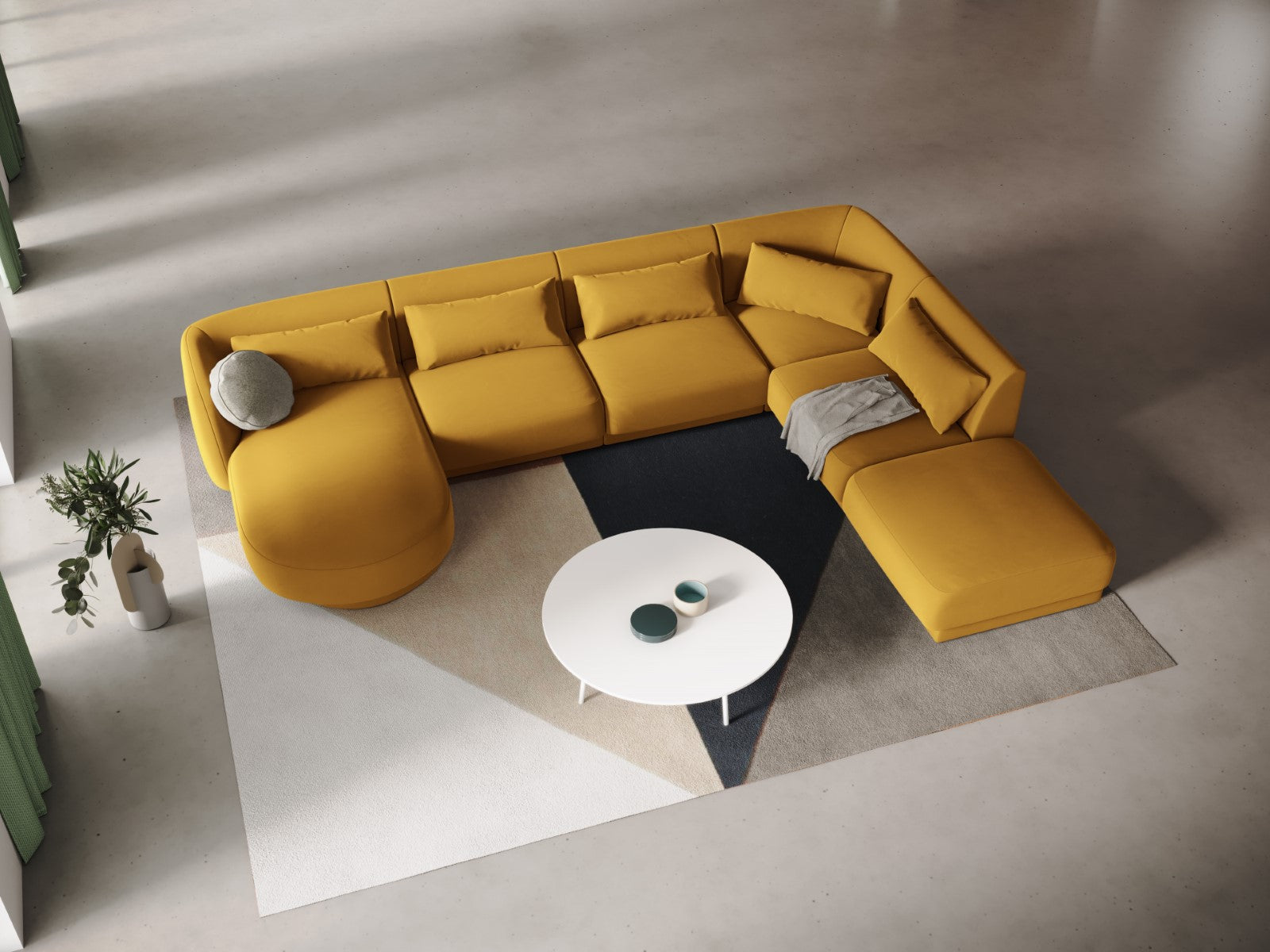 Cosmopolitan Design - Divano panoramico destro "Tulum" 6 posti in velluto giallo 