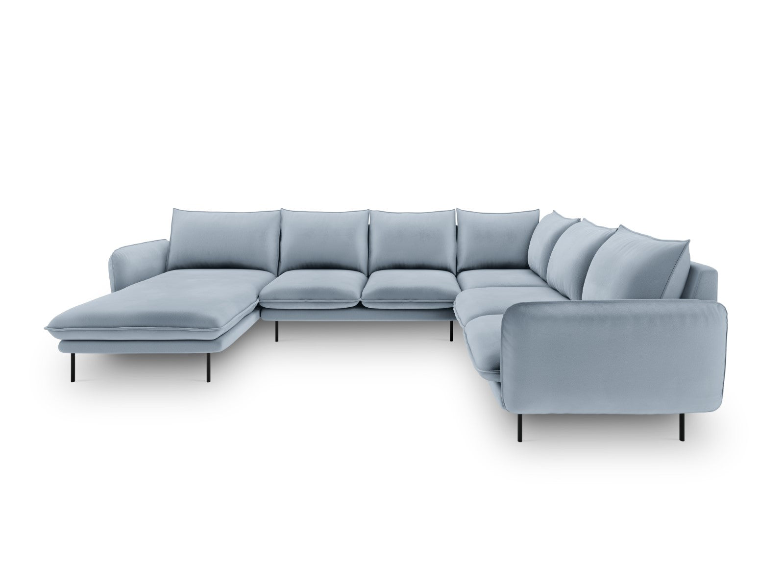 Cosmopolitan Design - Divano panoramico destro "Vienna" 7 posti in velluto azzurro 