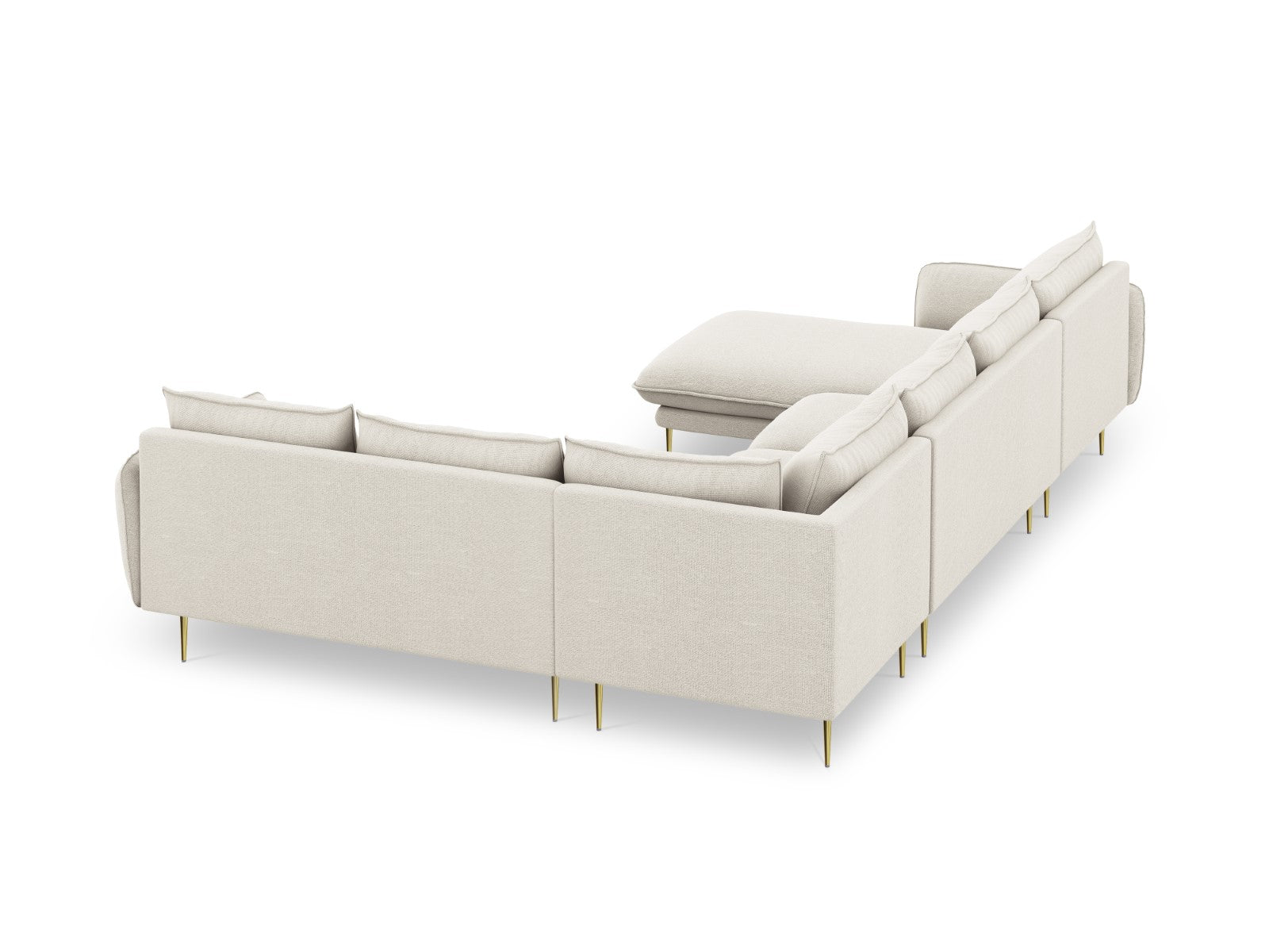 Cosmopolitan Design - Divano panoramico destro "Vienna" 7 posti in tessuto strutturato beige chiaro 