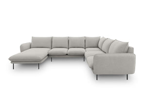 Cosmopolitan Design - Divano panoramico destro "Vienna" 7 posti in tessuto strutturato grigio chiaro 