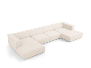 Cosmopolitan Design - Divano panoramico "Arendal" 6 posti in ciniglia beige chiaro 