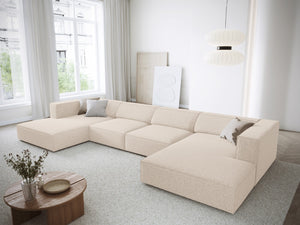 Cosmopolitan Design - Divano panoramico "Arendal" 6 posti in ciniglia beige chiaro 