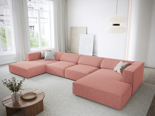 Cosmopolitan Design - Divano panoramico "Arendal" 6 posti in ciniglia rosa 