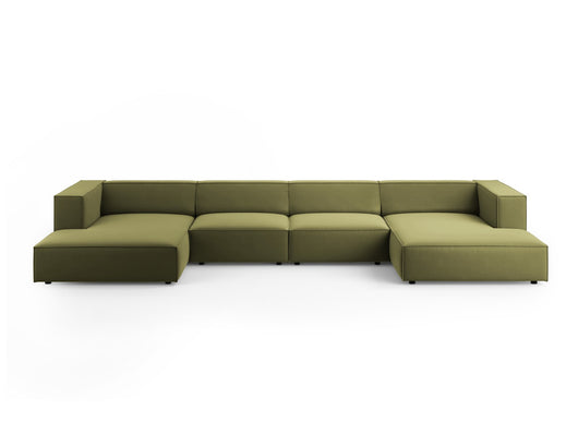 Cosmopolitan Design - Divano panoramico "Arendal" 6 posti in velluto verde chiaro 