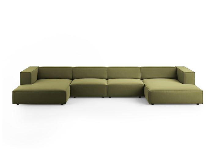 Cosmopolitan Design - Divano panoramico "Arendal" 6 posti in velluto verde chiaro 