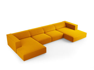 Cosmopolitan Design - Divano panoramico "Arendal" 6 posti in velluto giallo 