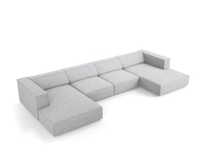 Cosmopolitan Design - Divano panoramico "Arendal" 6 posti in ciniglia con effetto a coste grigio chiaro 