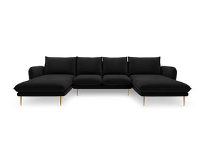 Cosmopolitan Design - Divano panoramico "Vienna" 6 posti in velluto nero 