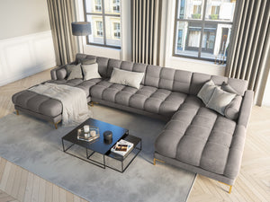 Cosmopolitan Design - Divano panoramico "Bali" 7 posti in velluto grigio chiaro 