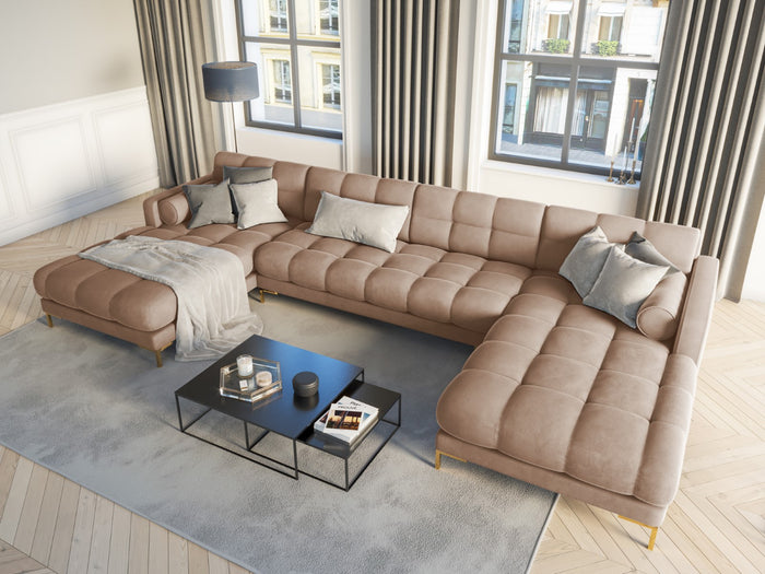 Cosmopolitan Design - Divano panoramico "Bali" 7 posti in velluto beige 