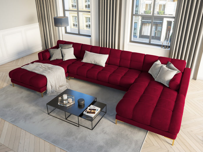 Cosmopolitan Design - Divano panoramico "Bali" 7 posti in velluto rosso 