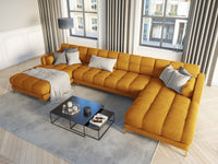 Cosmopolitan Design - Divano panoramico "Bali" 7 posti in velluto giallo 