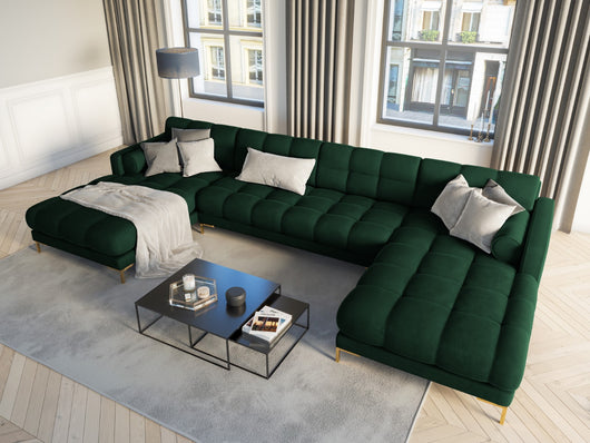 Cosmopolitan Design - Divano panoramico "Bali" 7 posti in velluto verde bottiglia 