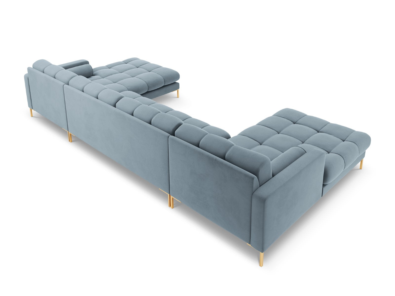 Cosmopolitan Design - Divano panoramico "Bali" 7 posti in velluto azzurro 