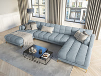 Cosmopolitan Design - Divano panoramico "Bali" 7 posti in velluto azzurro 