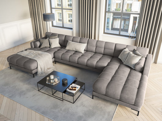 Cosmopolitan Design - Divano panoramico "Bali" 7 posti in velluto grigio chiaro 