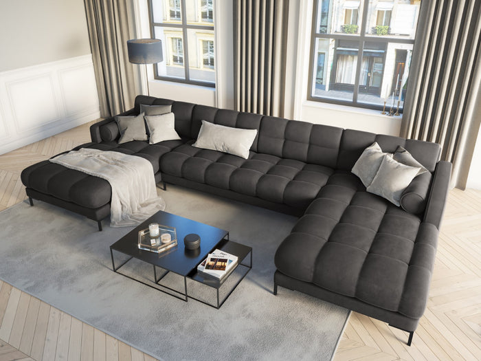Cosmopolitan Design - Divano panoramico "Bali" 7 posti in velluto grigio scuro 