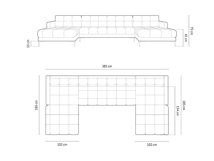 Cosmopolitan Design - Divano panoramico "Bali" 7 posti in velluto nero 