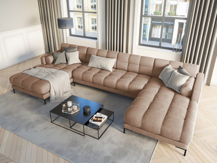 Cosmopolitan Design - Divano panoramico "Bali" 7 posti in velluto beige 