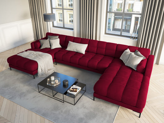 Cosmopolitan Design - Divano panoramico "Bali" 7 posti in velluto rosso 