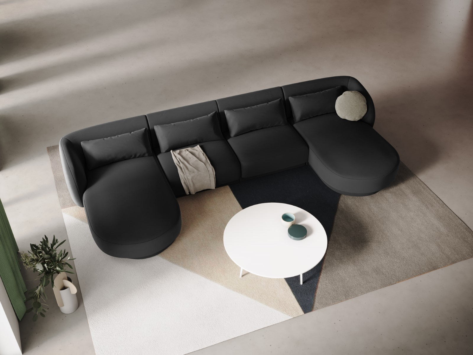 Cosmopolitan Design - Divano panoramico "Tulum" 5 posti in velluto grigio 