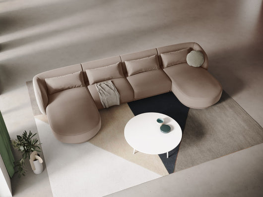Cosmopolitan Design - Divano panoramico "Tulum" 5 posti in velluto beige 