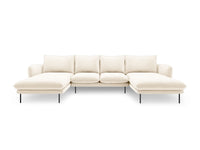 Cosmopolitan Design - Divano panoramico "Vienna" 6 posti in velluto beige chiaro 