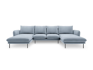 Cosmopolitan Design - Divano panoramico "Vienna" 6 posti in velluto azzurro 