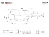 Cosmopolitan Design - Divano panoramico "Vienna" 6 posti in velluto grigio chiaro 