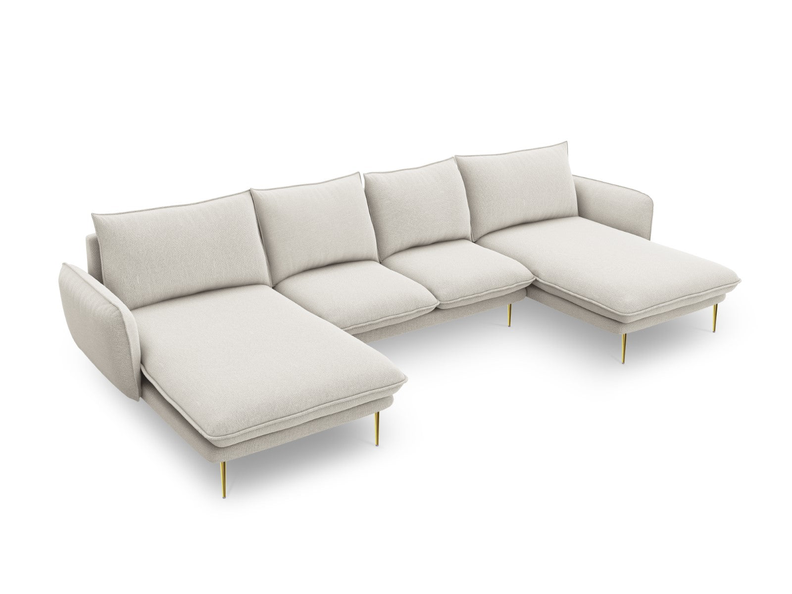 Cosmopolitan Design - Divano panoramico "Vienna" 6 posti in tessuto strutturato beige chiaro 