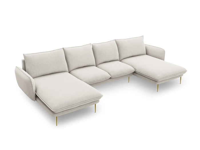 Cosmopolitan Design - Divano panoramico "Vienna" 6 posti in tessuto strutturato beige chiaro 