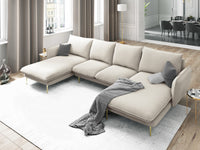 Cosmopolitan Design - Divano panoramico "Vienna" 6 posti in tessuto strutturato beige chiaro 