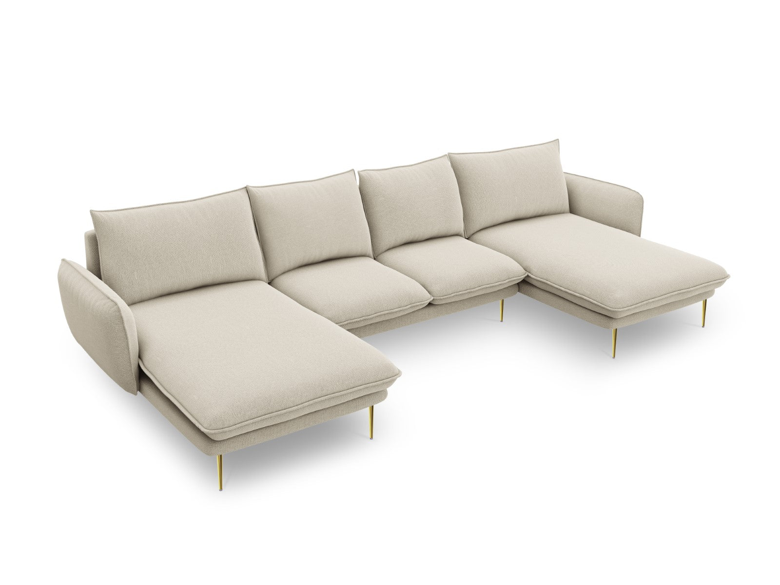 Cosmopolitan Design - Divano panoramico "Vienna" 6 posti in tessuto strutturato beige 