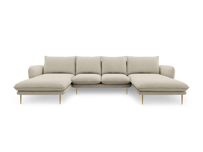 Cosmopolitan Design - Divano panoramico "Vienna" 6 posti in tessuto strutturato beige 
