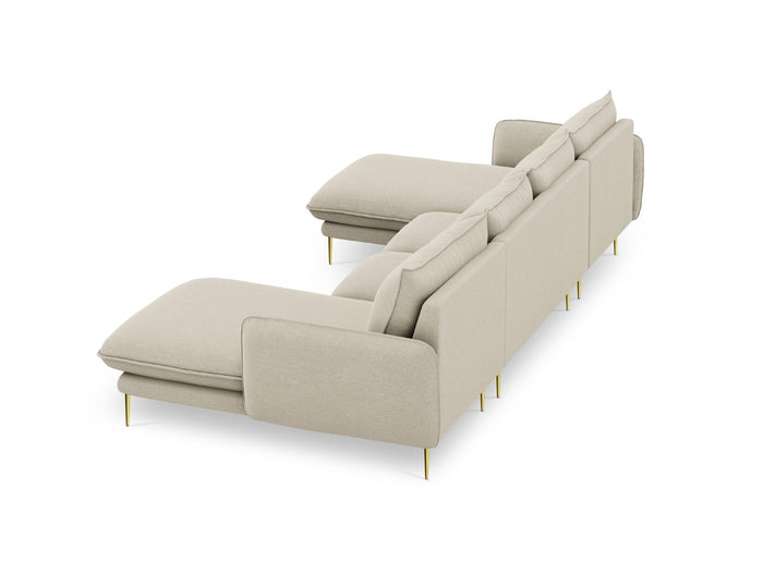 Cosmopolitan Design - Divano panoramico "Vienna" 6 posti in tessuto strutturato beige 