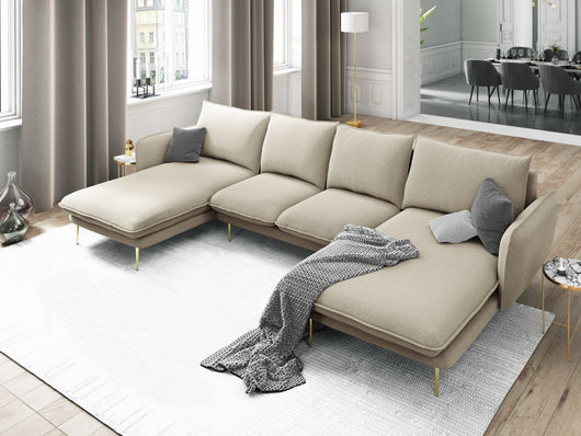 Cosmopolitan Design - Divano panoramico "Vienna" 6 posti in tessuto strutturato beige 