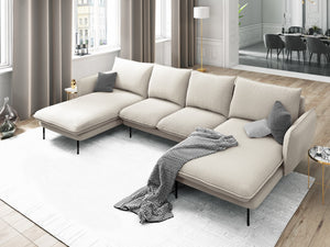 Cosmopolitan Design - Divano panoramico "Vienna" 6 posti in tessuto strutturato beige chiaro 