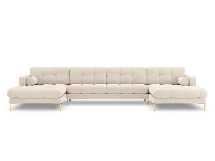 Cosmopolitan Design - Divano panoramico "Bali" 7 posti in tessuto strutturato beige chiaro 