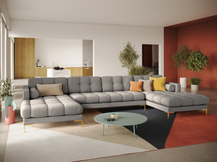 Cosmopolitan Design - Divano panoramico "Bali" 7 posti in tessuto strutturato grigio chiaro 