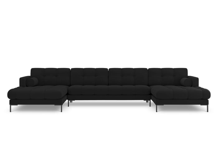 Cosmopolitan Design - Divano panoramico "Bali" 7 posti in tessuto strutturato nero 