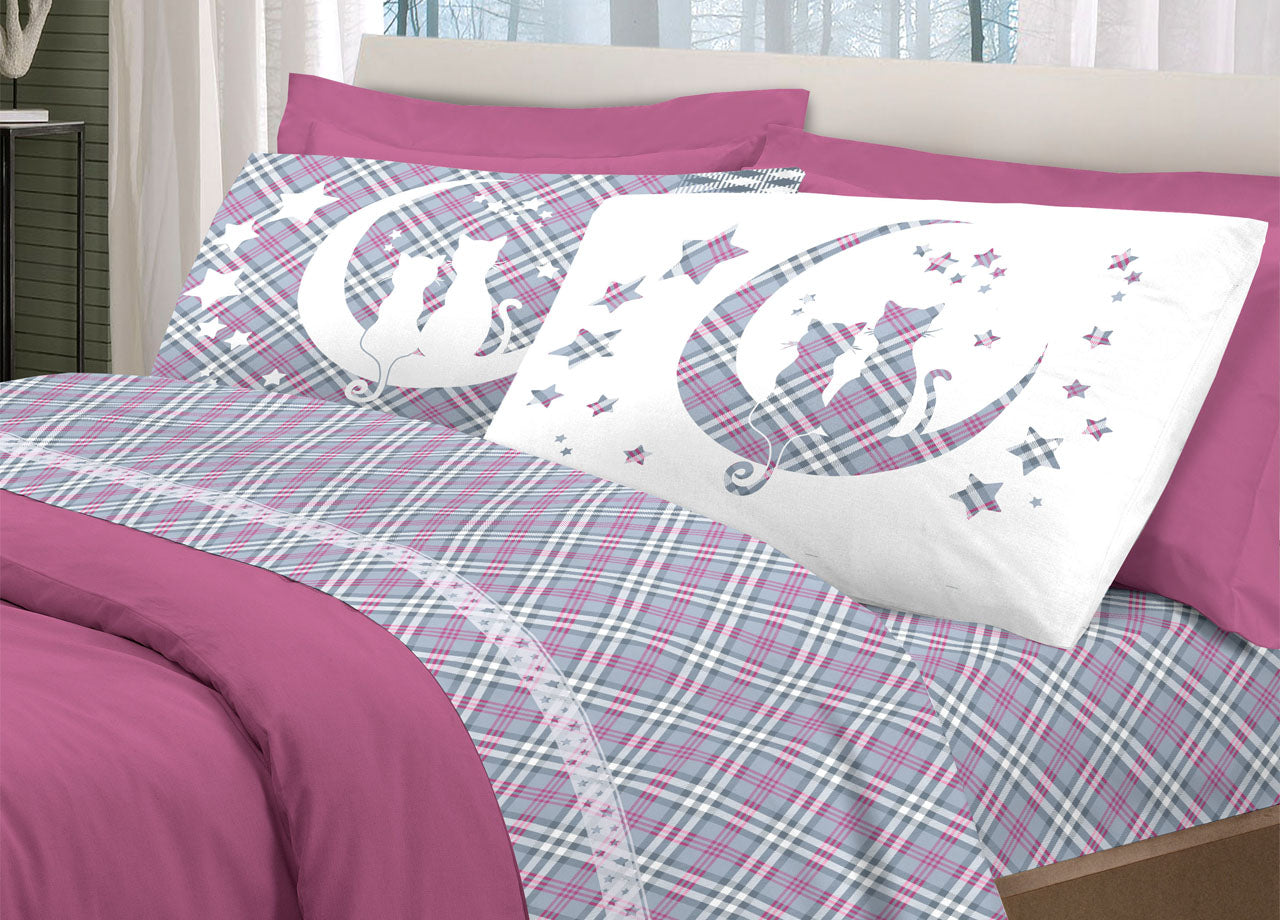 Completo Lenzuola Letto Pensieri Delicati 100% Cotone Dillo Alla Luna - Piazza E Mezza - Rosa