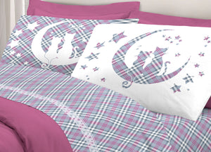 Completo Lenzuola Letto Pensieri Delicati 100% Cotone Dillo Alla Luna - Piazza E Mezza - Rosa